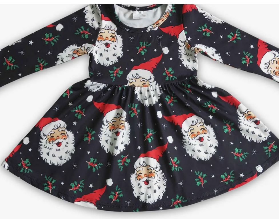 Santa Long Sleeve Black Twirl Dress