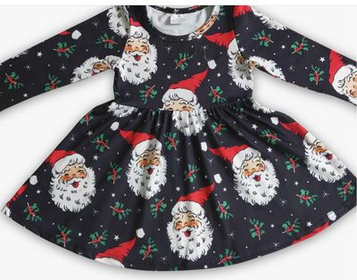 Santa Long Sleeve Black Twirl Dress