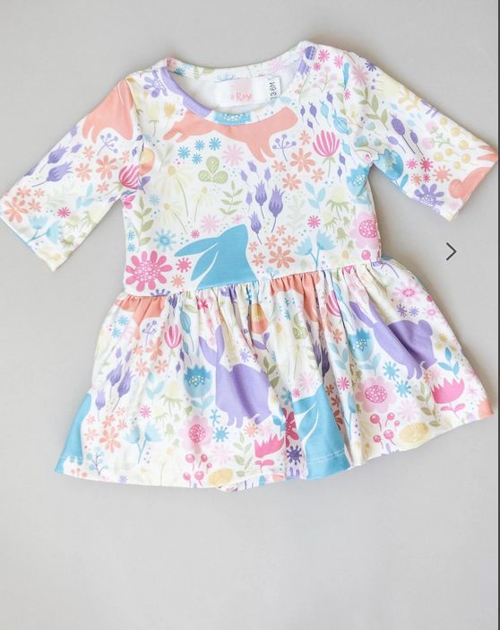 A95 Pastel Floral Bunnies Twirl Bodysuit