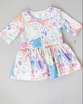 A95 Pastel Floral Bunnies Twirl Bodysuit