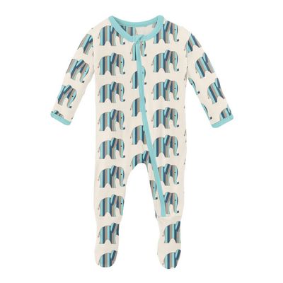 Print Footie with Zipper~Natural Elephant Stripe