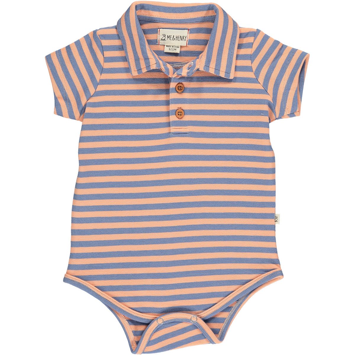 Jetty Polo Onesie   Blue/Salmon Stripe