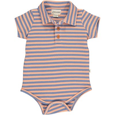Jetty Polo Onesie   Blue/Salmon Stripe