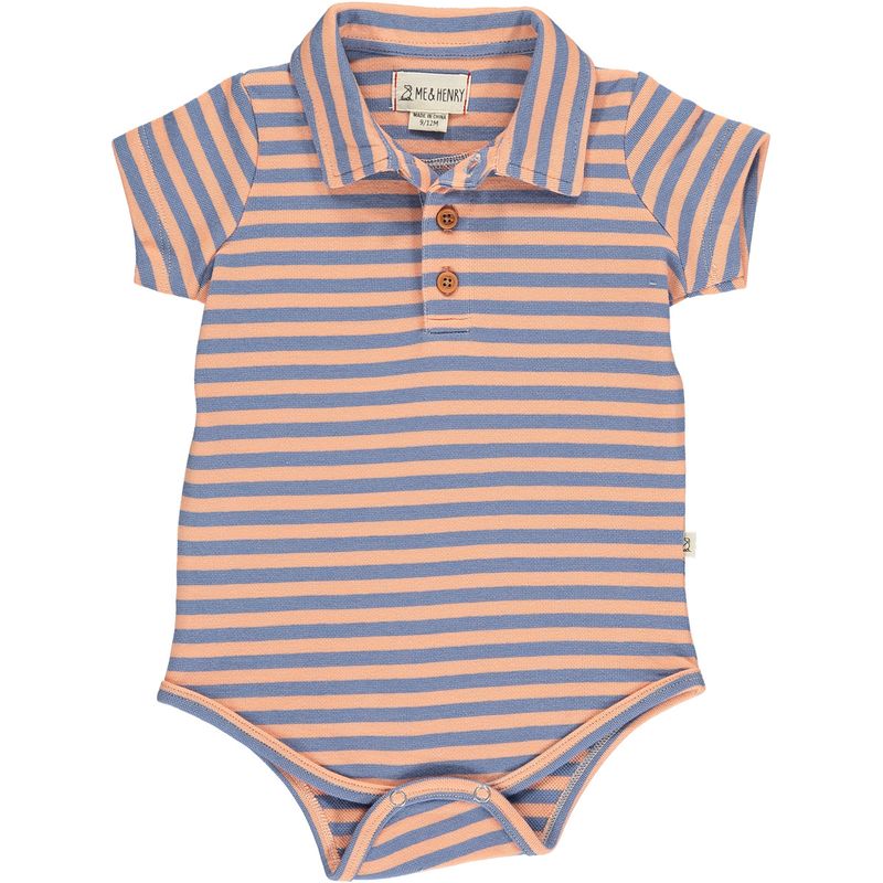 Jetty Polo Onesie   Blue/Salmon Stripe