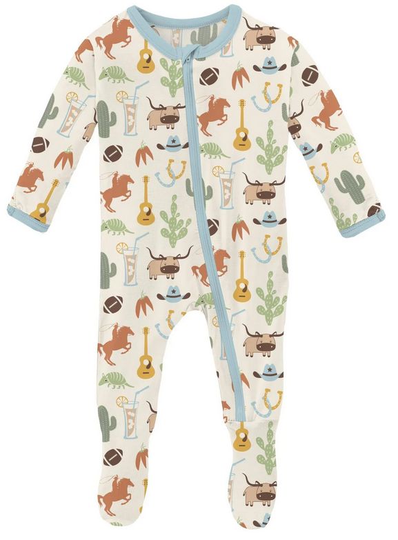 Print Classic Ruffle Footie w/Zipper~Natural  Rodeo