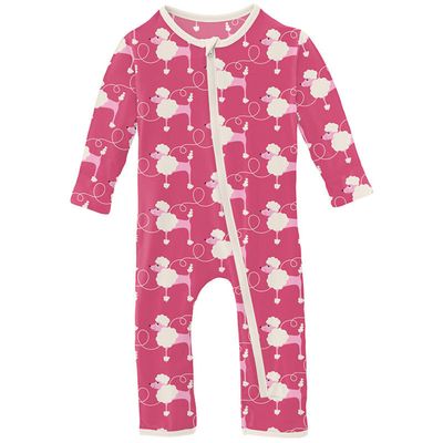 Print Muffin Ruffle Coverall with Zipper (Flamingo Poodles)
