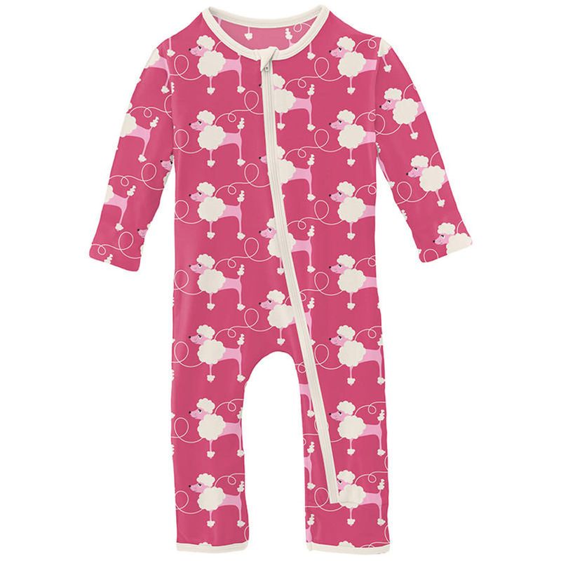 Print Muffin Ruffle Coverall with Zipper (Flamingo Poodles)