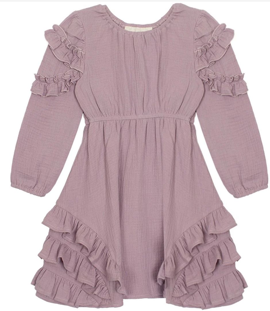 A95 Lavender Dew Elastic Waist Gauze Dress Purple