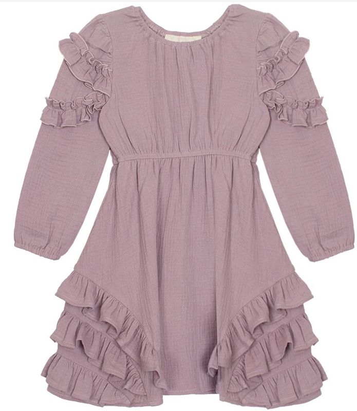 A95 Lavender Dew Elastic Waist Gauze Dress Purple