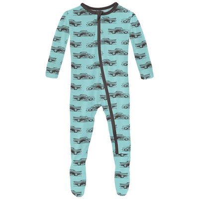 Print Footie With Zipper -Summer Sky Hot Rod