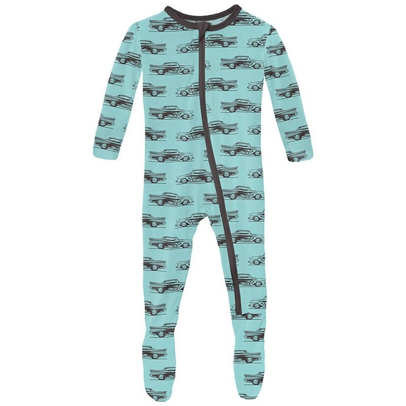 Print Footie With Zipper -Summer Sky Hot Rod