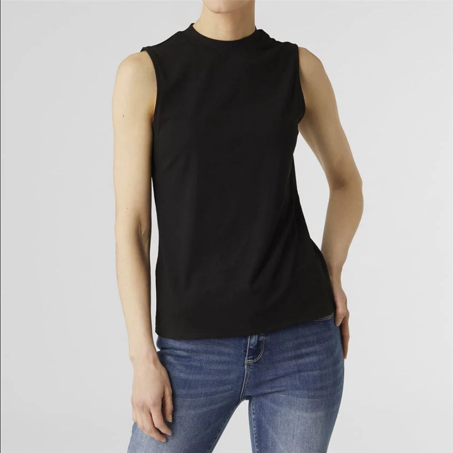 A95 MaCenna Mock Neck Ribbed Tank-Black