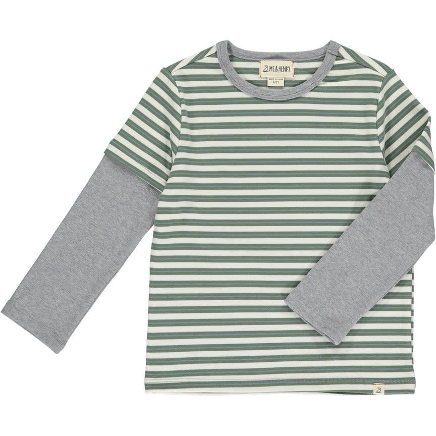Cameron Mock Sleeve Tee-Green/Blue/Cream Stripe