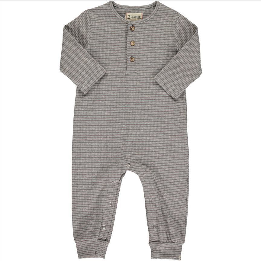 Mason Rib Romper ~Tan/Grey Stripe