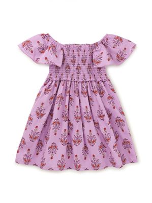 Flutter Sleeve Smocked Dress-Kalavathi Blockprint
