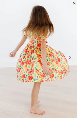 A95 Yellow Neon Floral S/S Pocket Twirl Dress