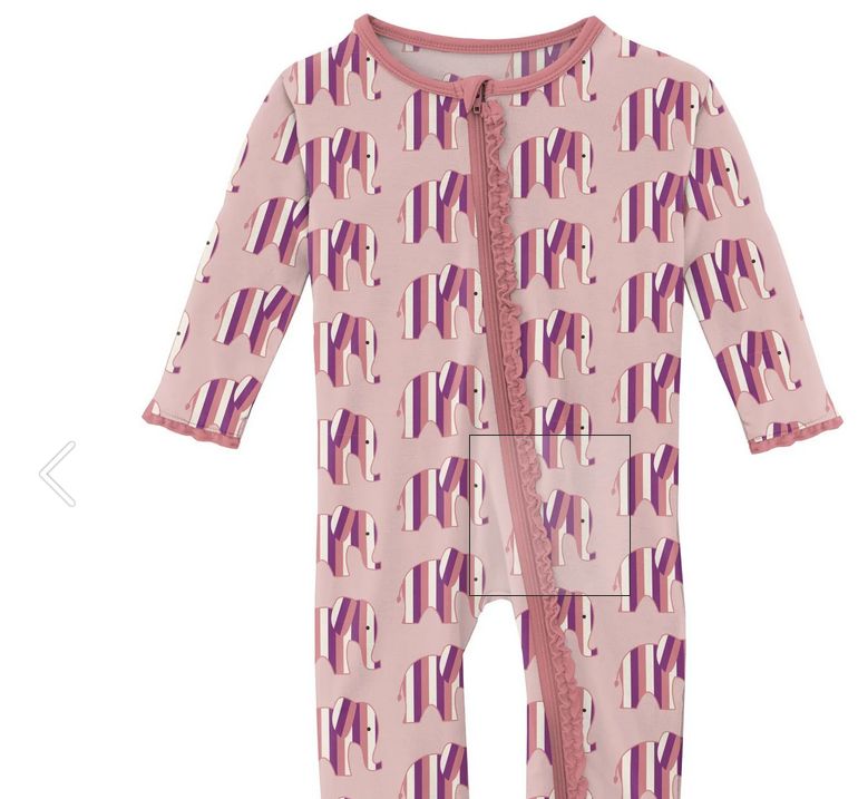 Print Muf Ruf Footie w/ Zipper~Baby Elephant Rose Stripe