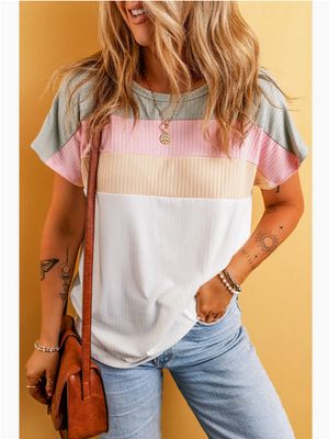 Ribbed Color Block Patchwork Tee