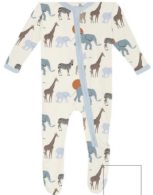 Print Footie with 2 Way Zipper in Natural Just so Animals