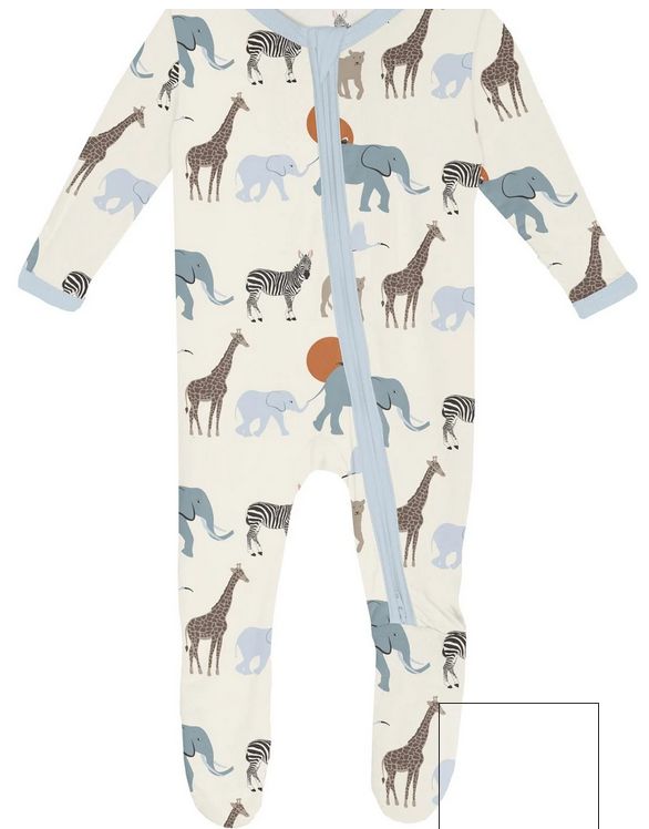 Print Footie with 2 Way Zipper in Natural Just so Animals