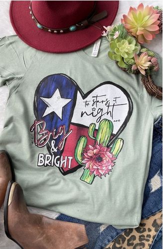 The Stars Texas Heart Tee-Sage