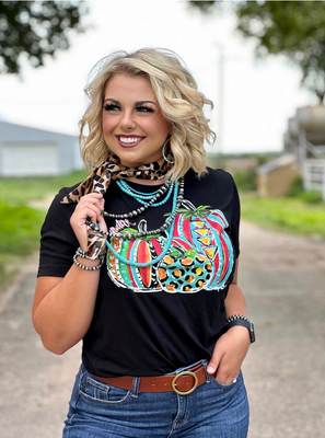 Callie Trio of Pumpkins Tee-Black