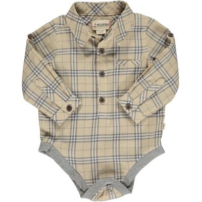 Jasper Woven Onesie-Tan Plaid