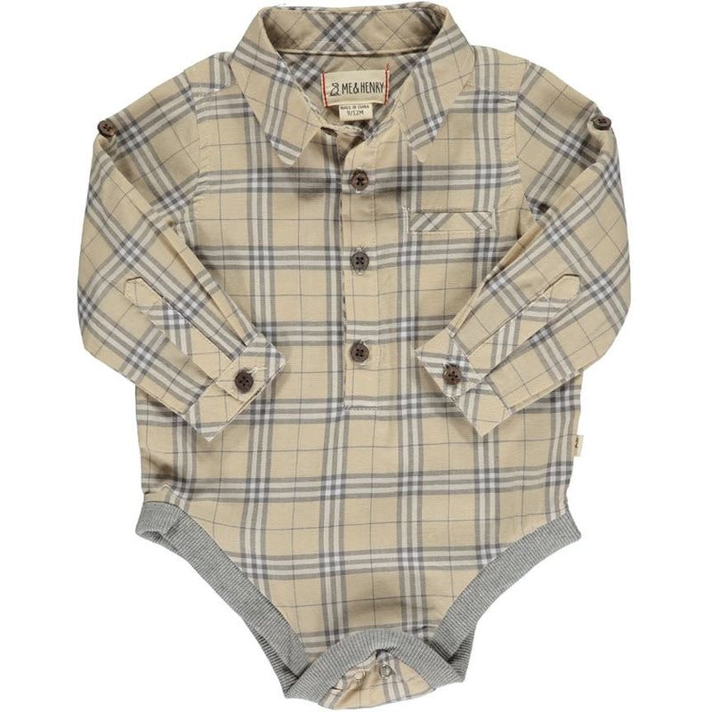 Jasper Woven Onesie-Tan Plaid