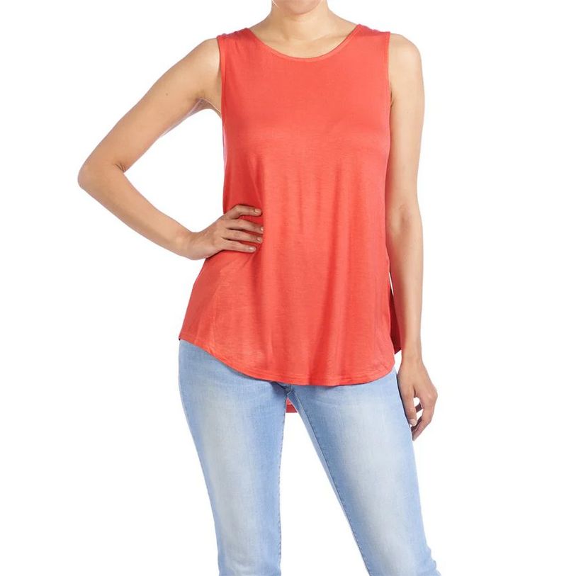 A95 Erin Pleat Back Tank-Bright Coral