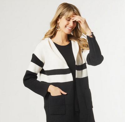 Vera Cruz Striped Hooded Cardigan-Black/Cream