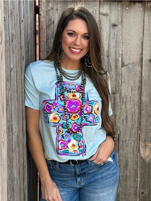Purple Floral Cross Tee