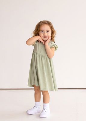 Meadow Breeze Solid Ribbed  Dress-Green