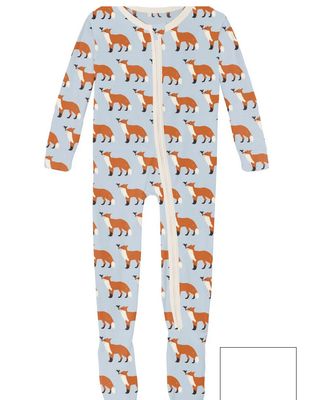 Print Footie with 2 Way Zipper in Illusion Blue Fox &amp; The Crow