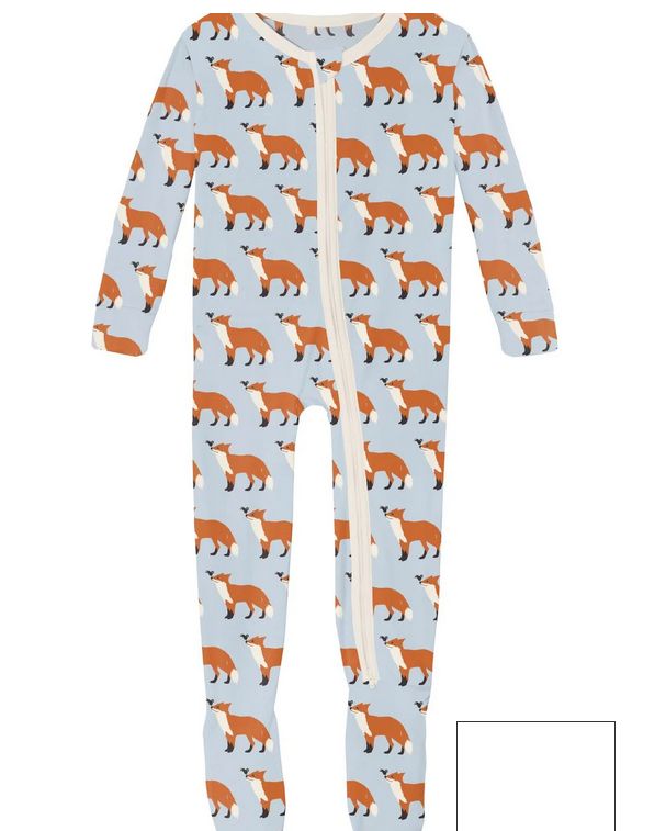 Print Footie with 2 Way Zipper in Illusion Blue Fox &amp; The Crow