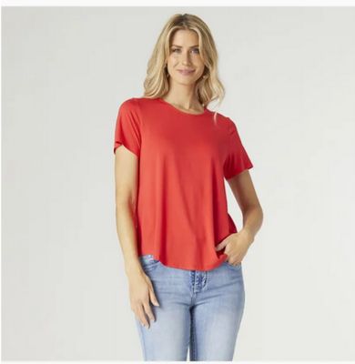 Erin Pleat Back Tee-Tango Red