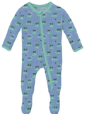 Print Footie w/ 2 Way Zipper-Dream Blue Frogs