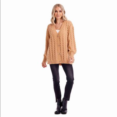 Vivia Textured Cardigan-Tan