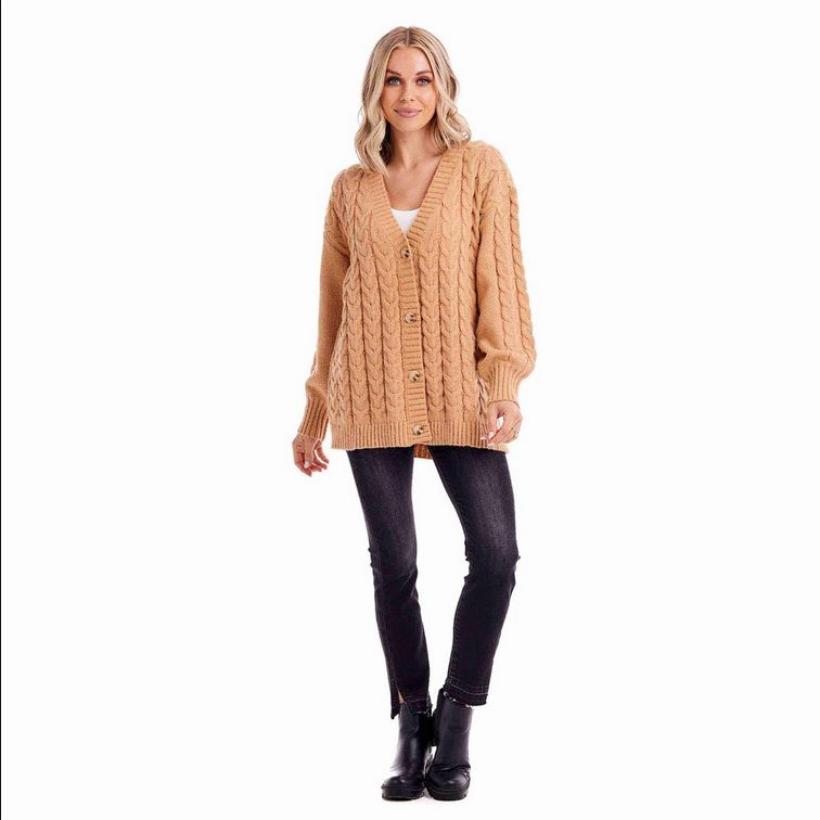 Vivia Textured Cardigan-Tan