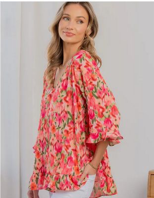 Floral Print Top-Orange