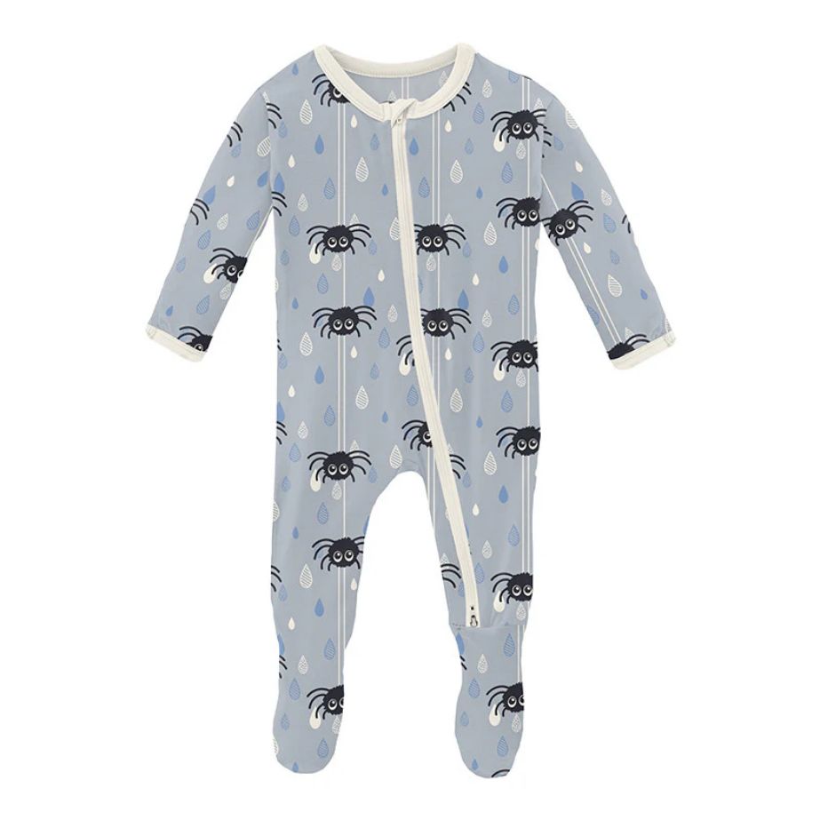 Print Footie w/ 2 way Zipper~Pearl Blue Itsy Bitsy Spider