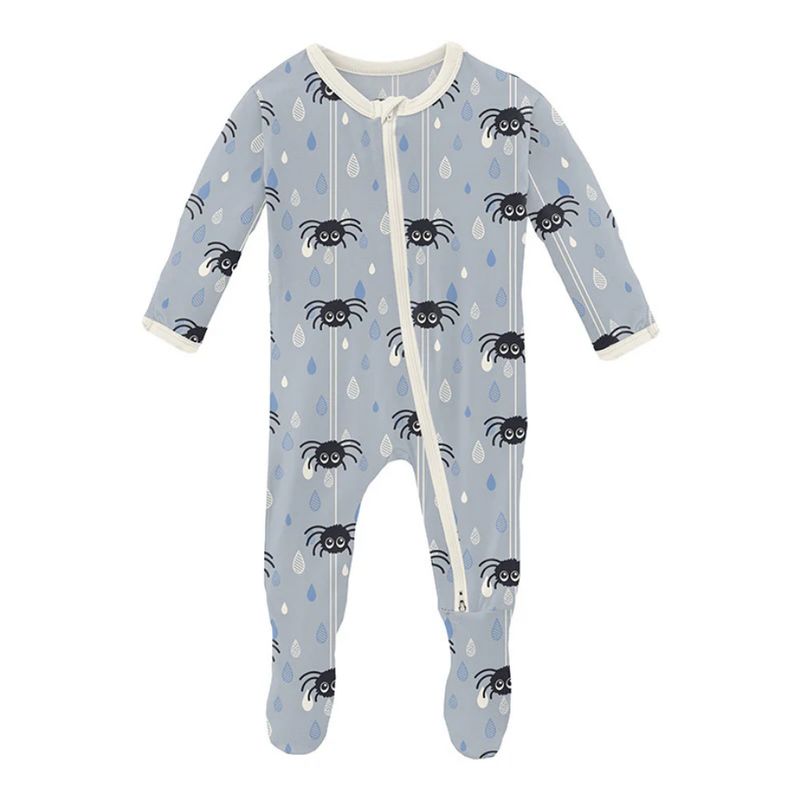 Print Footie w/ 2 way Zipper~Pearl Blue Itsy Bitsy Spider
