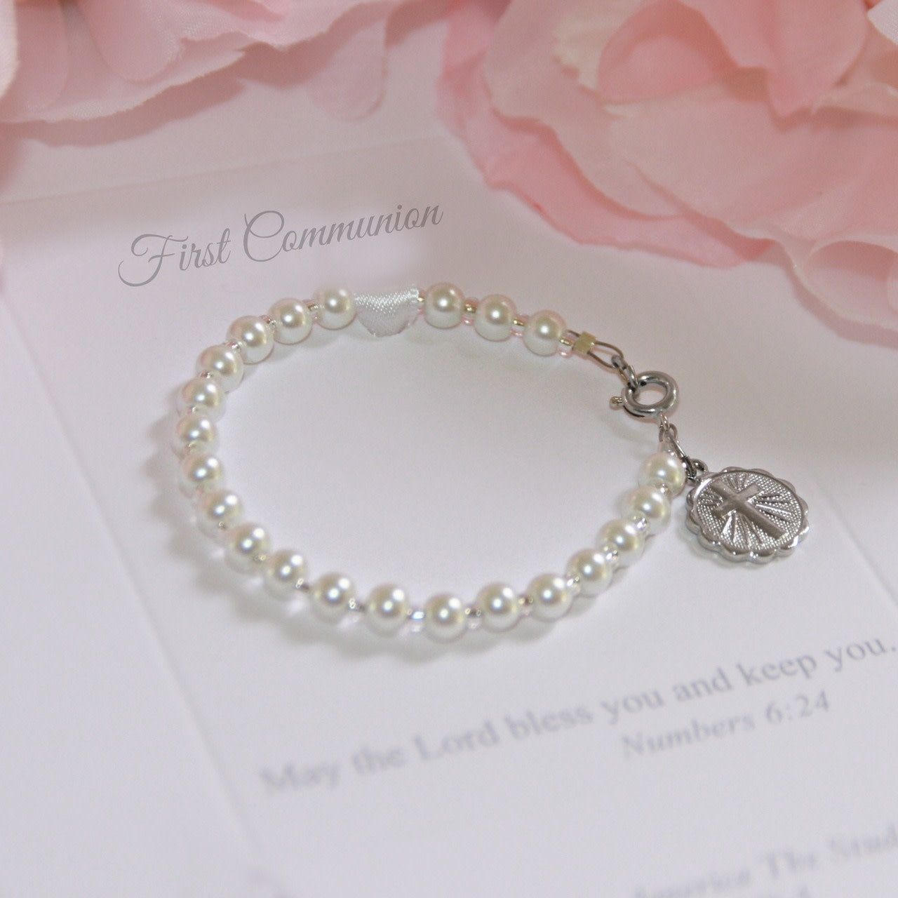 First Communion Pearl 6&quot; Bracelet- CJ144FC