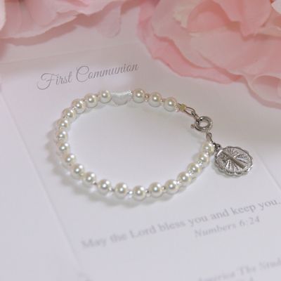 First Communion Pearl 6&quot; Bracelet- CJ144FC
