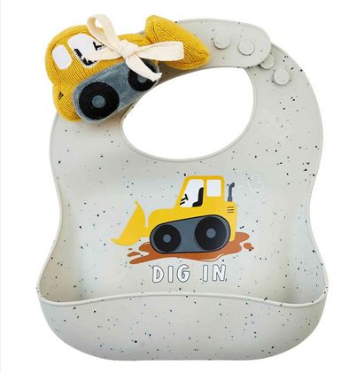 Bulldozer Silicone Bib w/ Rattle