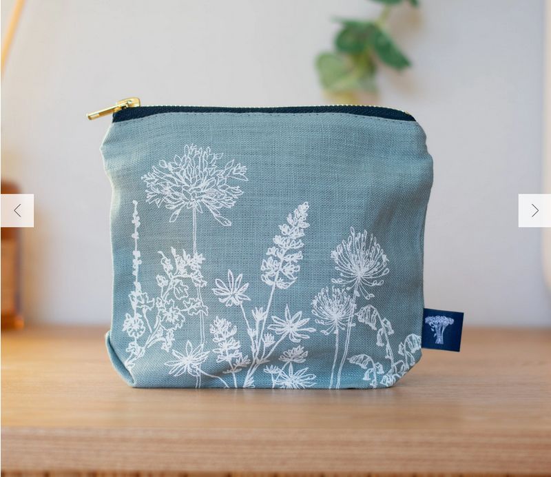 Linen Makeup Bag Garden Design - Duck Egg Blue