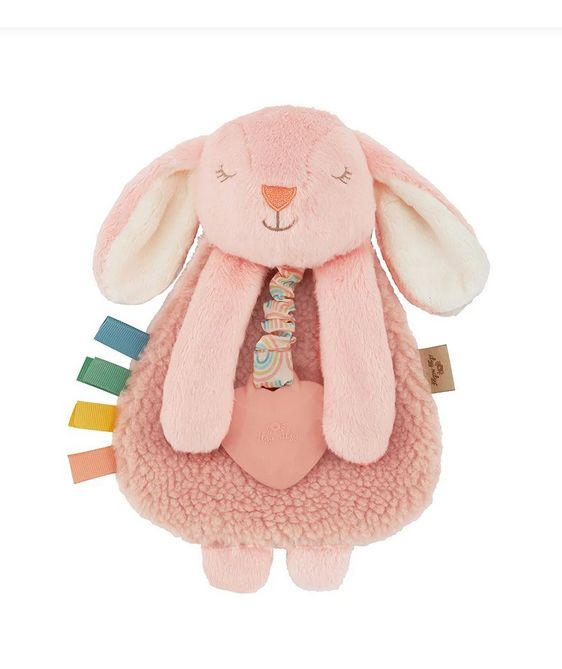 Itzy Lovey Plush w/ Silicone Teether Toy-Pink Bunny