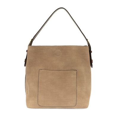 Hobo Handle Handbag-Taupe Linen/Coffee