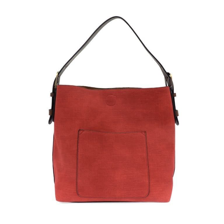 Hobo Handle Handbag-Red Linen/Coffee