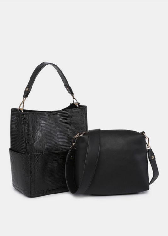 Abby Lizard 2-in-1 Bucket Bag w/ Guitar Strap-Black
