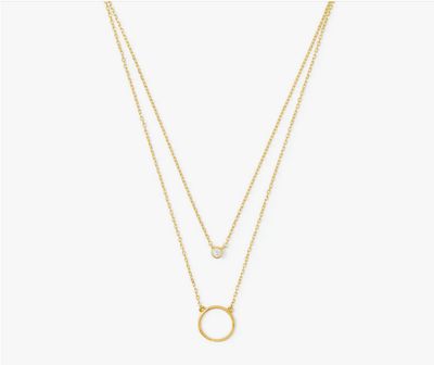 Double Appeal Circle &amp; CZ Necklace-Gold